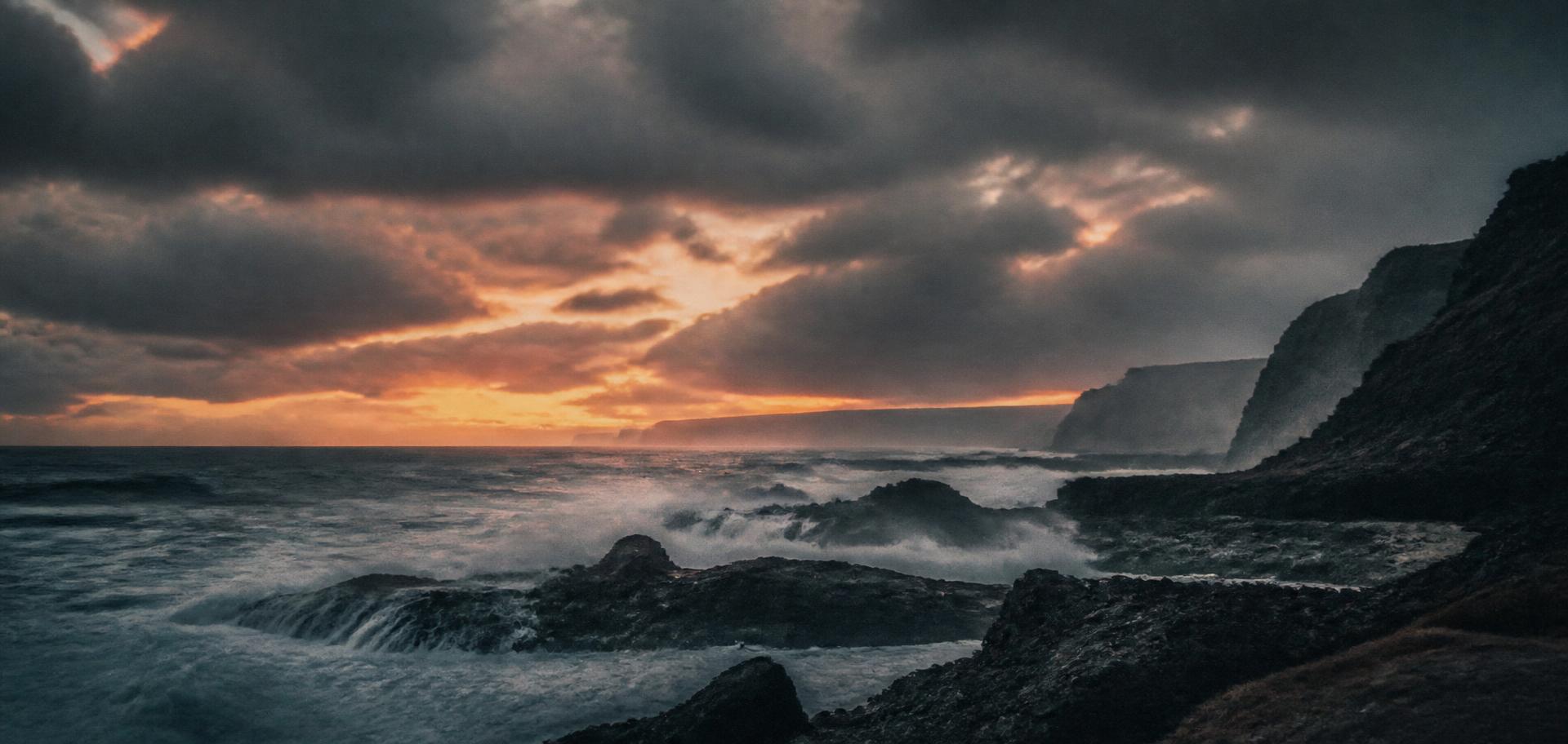 Wild Atlantic coastline at dusk
